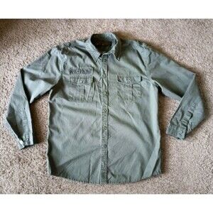 Point Zero Button Up Shirt Men's Large Green Utility Military Graphic Print